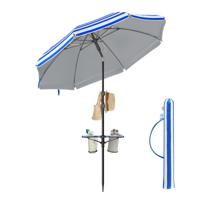 In hoogte verstelbare strandparasol met opvouwbare zonwering, Blauw + Wit / 160 cm