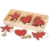 Kersthangers set van 6x rode houten ornamenten 10 cm - thumbnail