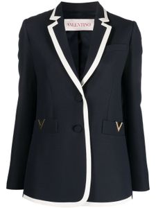 Valentino Garavani blazer en soie mélangée à plaque logo - Bleu