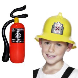 Brandweerman verkleed set - 2 delig - voor kinderen - helm - brandblusser 50 cm