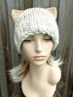 Womens Knit Hat, Pink Pussyhat, Pink Pussy Hat, Pink Cat Hat, Womens Hat, Ear Flap Hat, Cat Beanie, - thumbnail