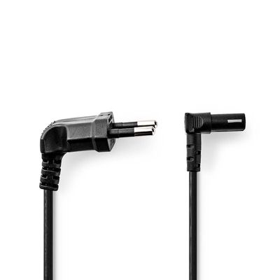 Nedis Stroomkabel | Euro Male | IEC-320-C1 | Gehoekt | 90° Gehoekt | Vernikkeld | 2.00 m | Plat | PVC | Zwart | Label - CEGL11075BK20