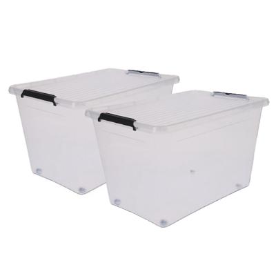 5Five opberg kist met deksel - 2x - Clip Box - 60 liter - 58 x 39 x 35 cm - kunststof - transparant
