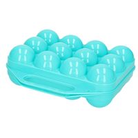 Eierdoos - koelkast organizer eierhouder - 12 eieren - blauw - kunststof - 20 x 19 cm   -