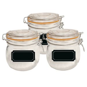 Weckpot/inmaakpot - 4x - 500 ml - glas - met beugelsluiting - incl. etiketten