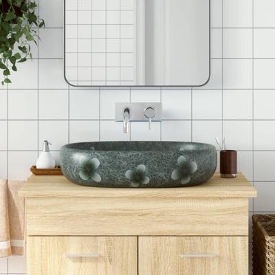 VidaXL Opzetwasbak ovaal 59x40x14 cm keramiek blauw