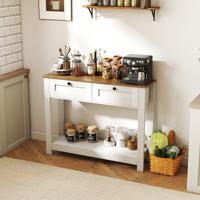 Houten Console Tafel met 2 Lades 2 Niveaus Smalle Hal Tafel Entreetafel Bijzettafel Wit