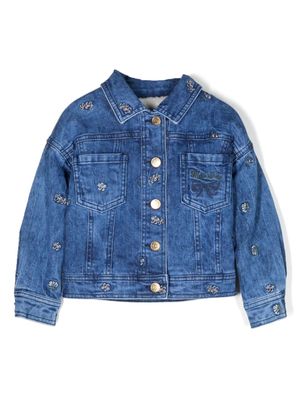 Monnalisa veste en jean à fleurs brodées - Bleu