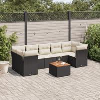 8-delige Loungeset met kussens poly rattan zwart