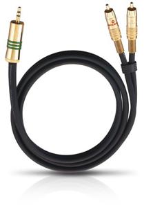 Oehlbach 2056 Cinch / Jackplug Audio Aansluitkabel [2x Cinch-stekker - 1x Jackplug male 3,5 mm] 1.00 m Zwart Vergulde steekcontacten