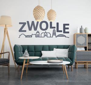 Muursticker woonkamer van zwolle skyline