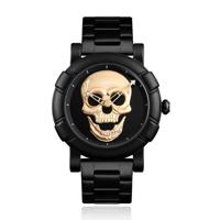 LGT JWLS Herenhorloge &apos;3D Skull Goud&apos; - Zwarte Band en Behuizing