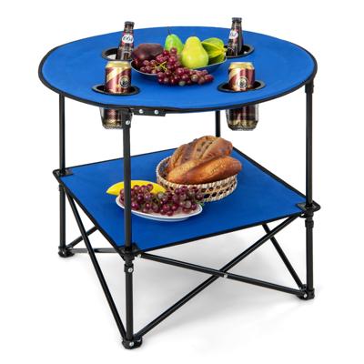 2-Laags Opvouwbare Kampeertafel met Draagtas en 4 Bekerhouders voor BBQ en Kamperen 72 x 59 cm