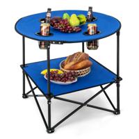 2-Laags Opvouwbare Kampeertafel met Draagtas en 4 Bekerhouders voor BBQ en Kamperen 72 x 59 cm