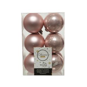 Decoris kerstballen - 12x st - lichtroze - 6 cm - kunststof - kerstversiering