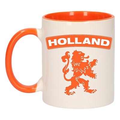 Holland oranje leeuw koffiemok - cadeau drink beker - oranje en wit - 300 ml