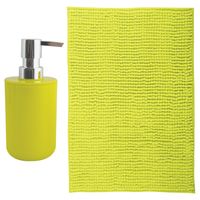 MSV badkamer droogloop mat - Milano - 40 x 60 cm - met bijpassende kleur zeeppompje - limegroen