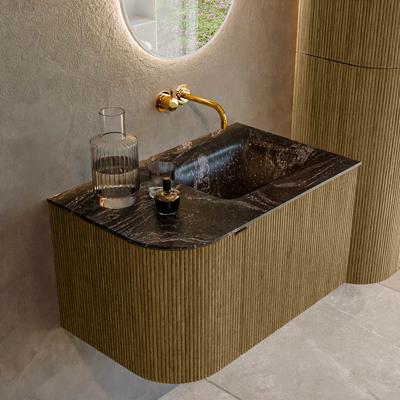 Badmeubel Mondiaz Kurve-Dlux | 75 cm cm | Meubelkleur Dusk | Wastafelkleur Lava | Solid surface | Wasbak rechter zijde spoelbak | Zonder kraangat(en)