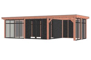Trendhout Buitenverblijf Siena 930x415 cm - Combinatie 1- Plat dak- Onbehandeld lariks Douglas hout- Trendhout