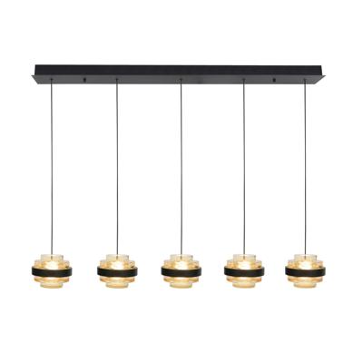 Highlight HanglampDynasty zwart recht 5-lichts met amber glas - H5507.28