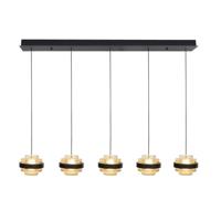 Highlight HanglampDynasty zwart recht 5-lichts met amber glas - H5507.28