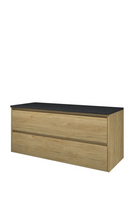 Proline Top wastafelonderkast met 2 laden asymmetrisch en afdekplaat hardsteen 100 x 46 x 60 cm, ideal oak