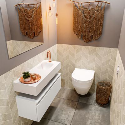 Toiletmeubel Mondiaz Andor | 80 cm | Meubelkleur Talc | Lex vrijhangend wastafel Talc Rechts | 1 kraangat
