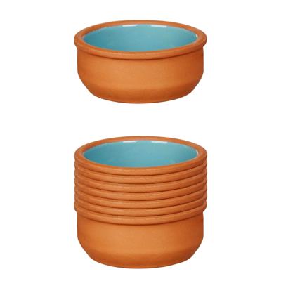 Tapas/creme brulee serveer schaaltjes - 12x - mini - terracotta/blauw - 8 x 4 cm