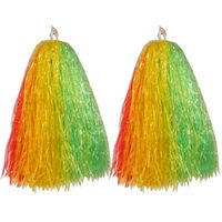 2x Stuks cheerball/pompom rood/geel/groen met ringgreep 33 cm - thumbnail