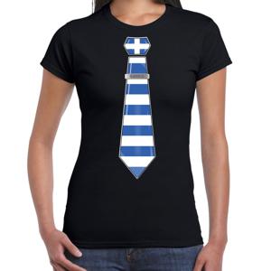 Verkleed T-shirt voor dames - stropdas Griekenland - zwart - supporter - themafeest