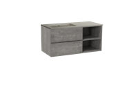 Storke Edge zwevend badmeubel 110 x 52 cm beton donkergrijs met Diva asymmetrisch linkse wastafel in top solid zijdegrijs