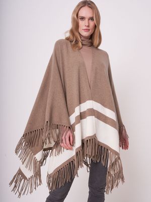 Cape met strepen en franje van cashmere melange