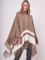 Cape met strepen en franje van cashmere melange