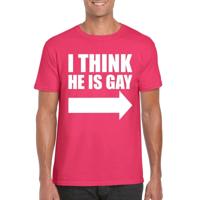 Pride thema t-shirt - I think he is gay - roze - voor heren - Feestkleding - Party