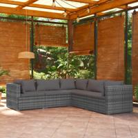 5-delige Loungeset met kussens poly rattan grijs
