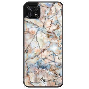Samsung Galaxy A22 5G hoesje - Marmer bruin blauw
