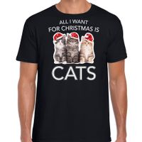 Kitten Kerst t-shirt / outfit All i want for Christmas is cats zwart voor heren