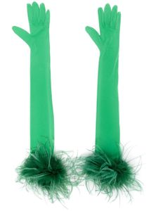 STYLAND gants longs bordés de plumes - Vert