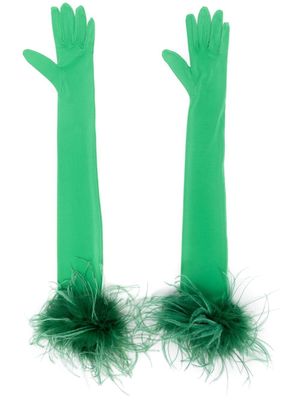 STYLAND gants longs bordés de plumes - Vert