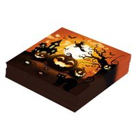 Halloween/horror pompoen servetten - 12x - zwart - papier - 33 x 33 cm - Feestservetten - thumbnail