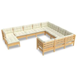 vidaXL 11-delige Loungeset met crèmekleurige kussens grenenhout