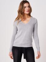 Basic sweater met V-hals van katoenmix