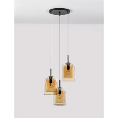 Lyora HanglampVelor 3-lichts zwart met amber glas rond - 9236735