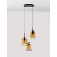 Lyora HanglampVelor 3-lichts zwart met amber glas rond - 9236735