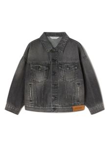 Palm Angels Kids veste en jean Flames à effet délavé - Noir