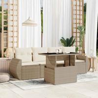 5-delige Loungeset met kussens poly rattan beige