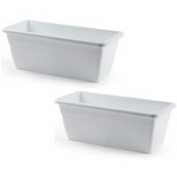 Plantenbak - 2x stuks - wit - rechthoekig - 40 x 18 x 15 cm