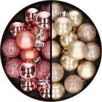 34x stuks kunststof kerstballen roze en champagne 3 cm - thumbnail