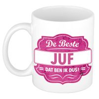 De beste juf cadeau koffiemok / theebeker roze embleem 300 ml   -