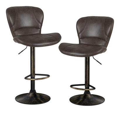 2-delige Set Barkrukken Verstelbaar van 61-81 cm Draaibaar met Rugleuning en Voetsteun Vintage Barkruk voor Eetkamer Bar Thuis